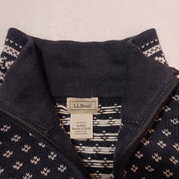 L.L. Bean, 100% Cotton, Nordic Fair Isle Sweater, 1/4 Zip, Black/White, Med.-Reg - Picture 15 of 16
